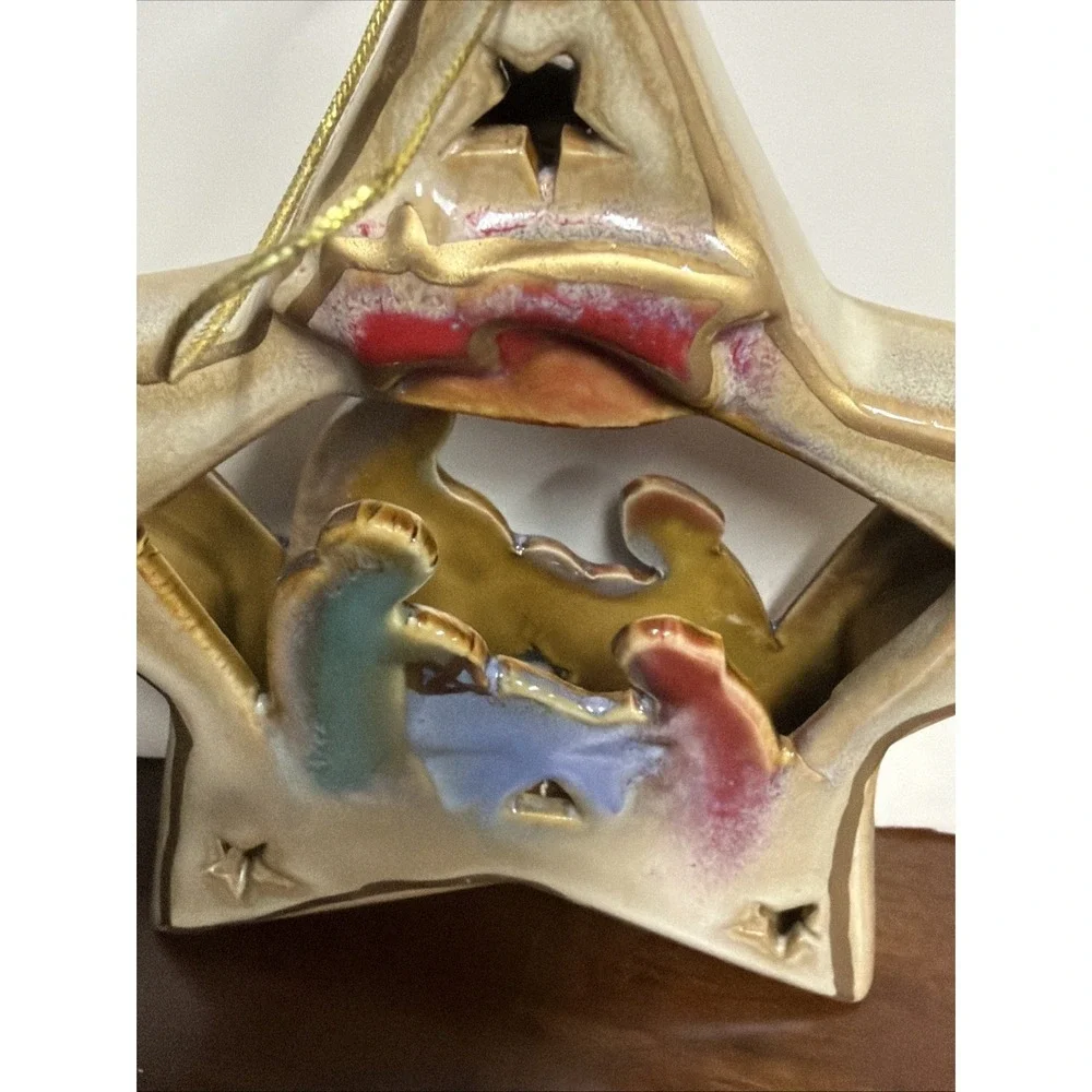 Star Nativity‎ Ornament Decoration Star Jesus Mary Joseph 2 sided Ceramic